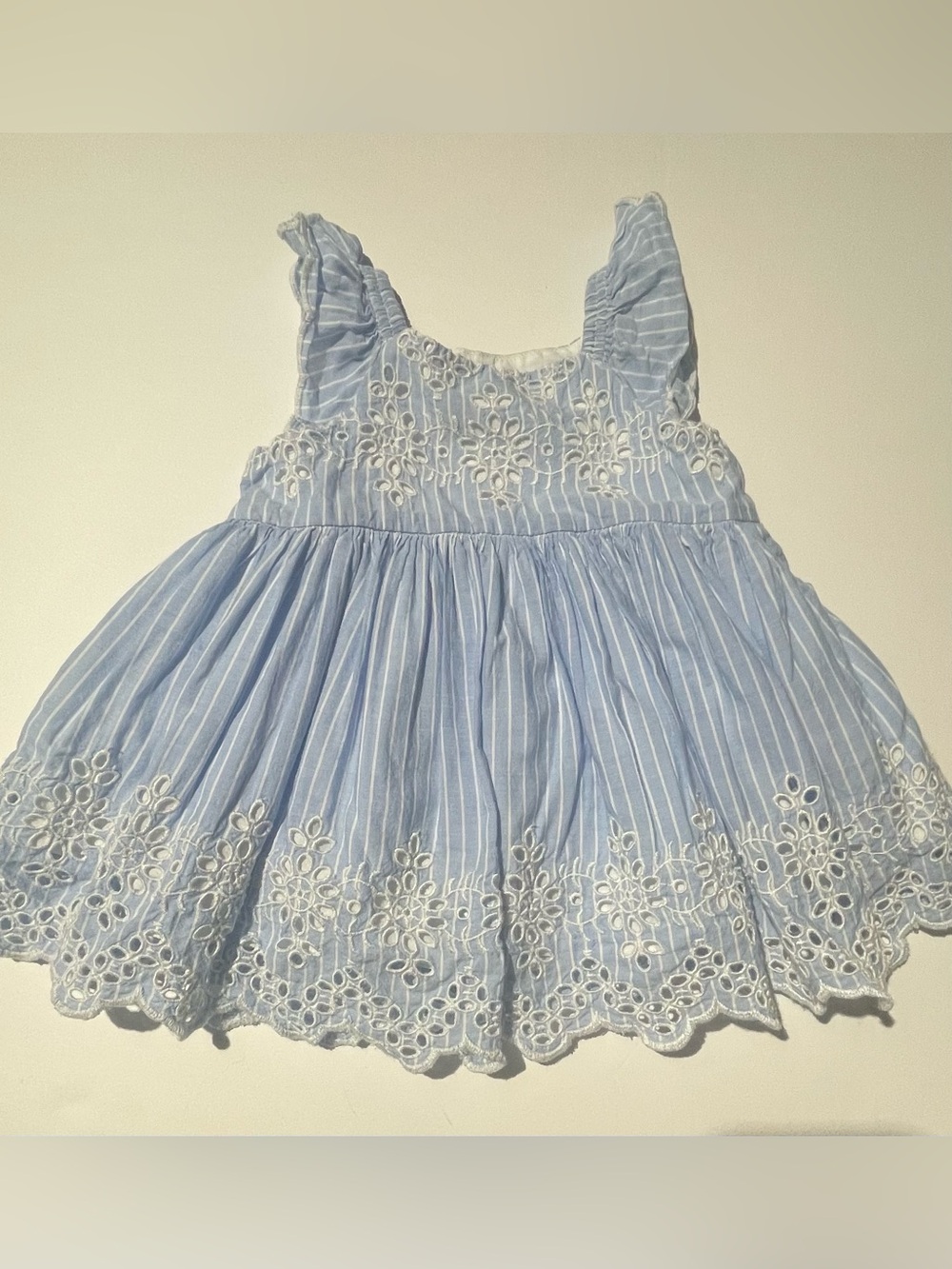 Baby GAP Light Blue and White Striped Embroidered Dress
